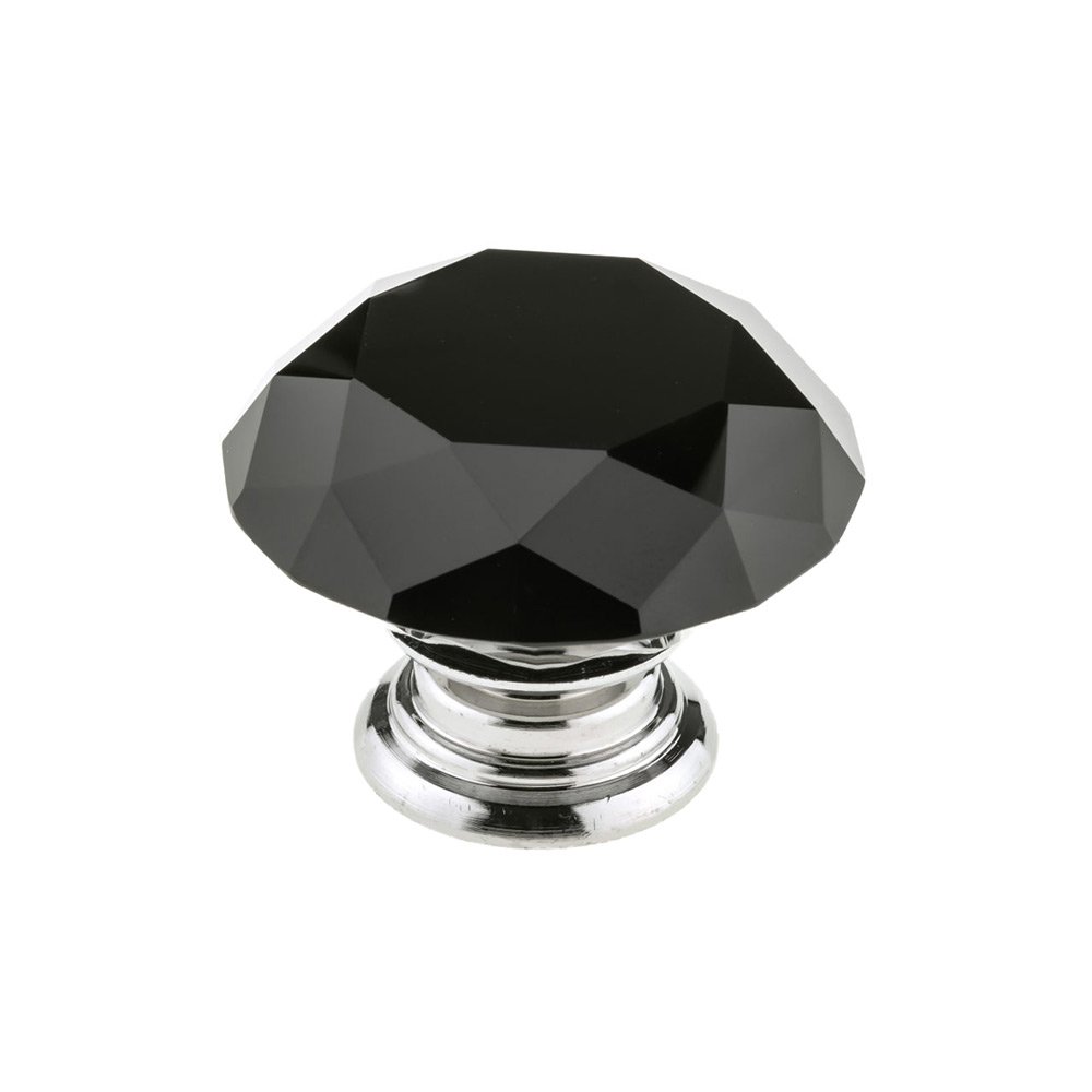 1 31/32" Round Contemporary Crystal Knob in Polished Chrome With Black