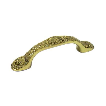 3" Center Flowery Ornate Pull in Polished Brass