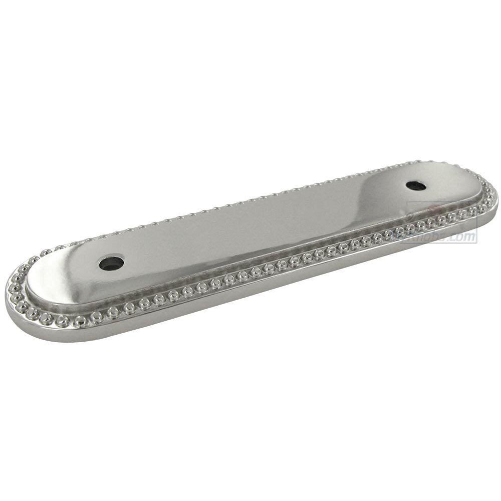 3" Centers Beaded Oblong Pull Backplate in Polished Nickel