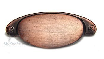 3" Centers Elliptical Cup Pull with Faux Screws in Distressed Copper
