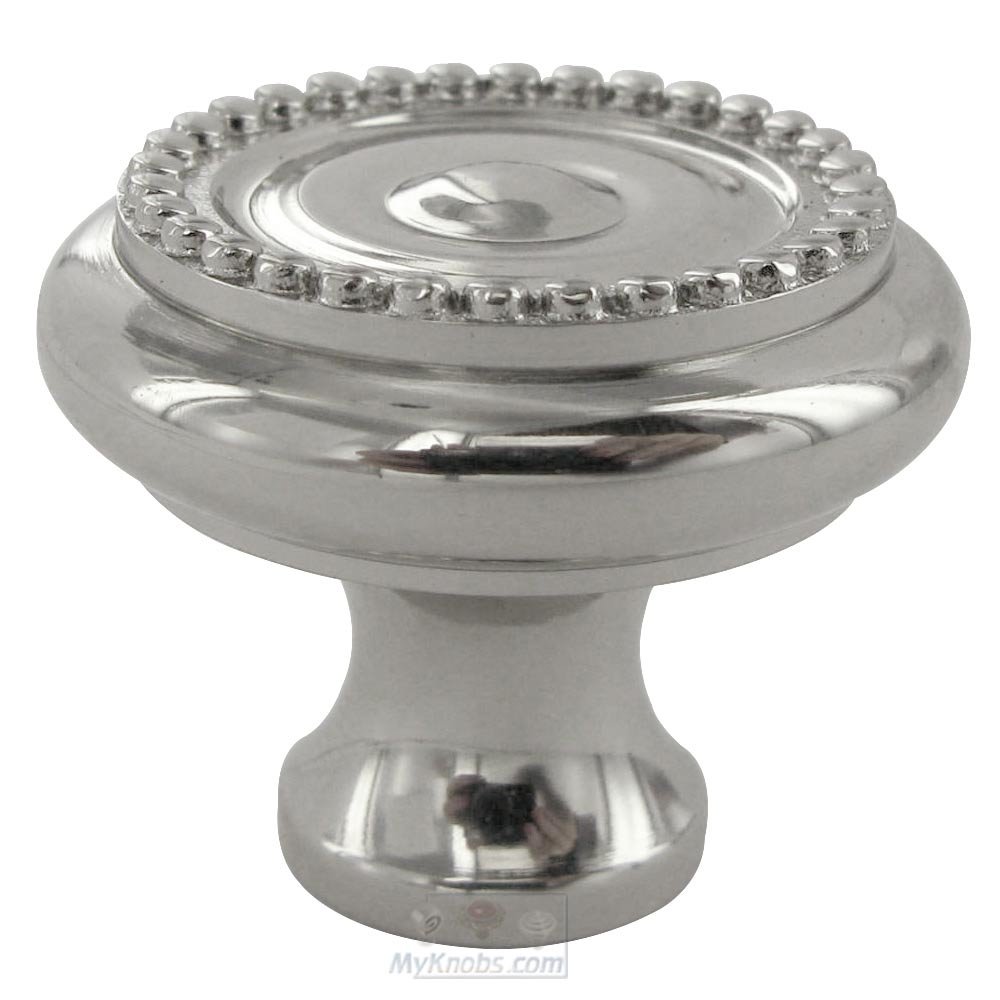 1 1/4" Diameter Beaded Knob with Tip in Polished Nickel