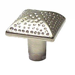 Square Knob with Divet Indents in Satin Nickel