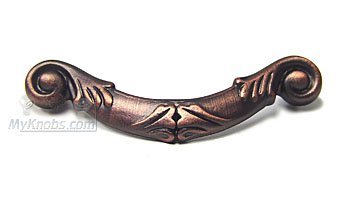 3" Center Ornate Curved Drop Pull in Distressed Copper