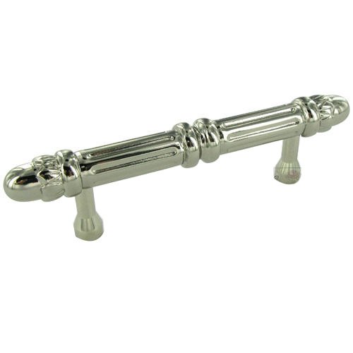 3" Centers Lined Handle With Petals In Polished Nickel in Polished Nickel