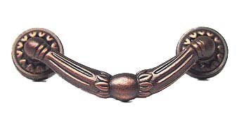 3" Center Ornate Drop Pull with Petal Bases in Distressed Copper