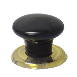 1 1/4" Black Porcelain Flat Top Knob with Brass Backplate