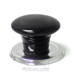 1 1/4" Black Porcelain Flat Top Knob with Chrome Backplate