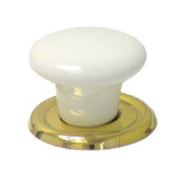 1 1/4" White Porcelain Flat Top Knob with Brass Backplate