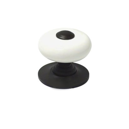 1 1/4" White Porcelain Knob with Oil Rubbed Bronze Tip