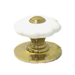 1 1/4" White Flowery Porcelain Knob with Brass Tip