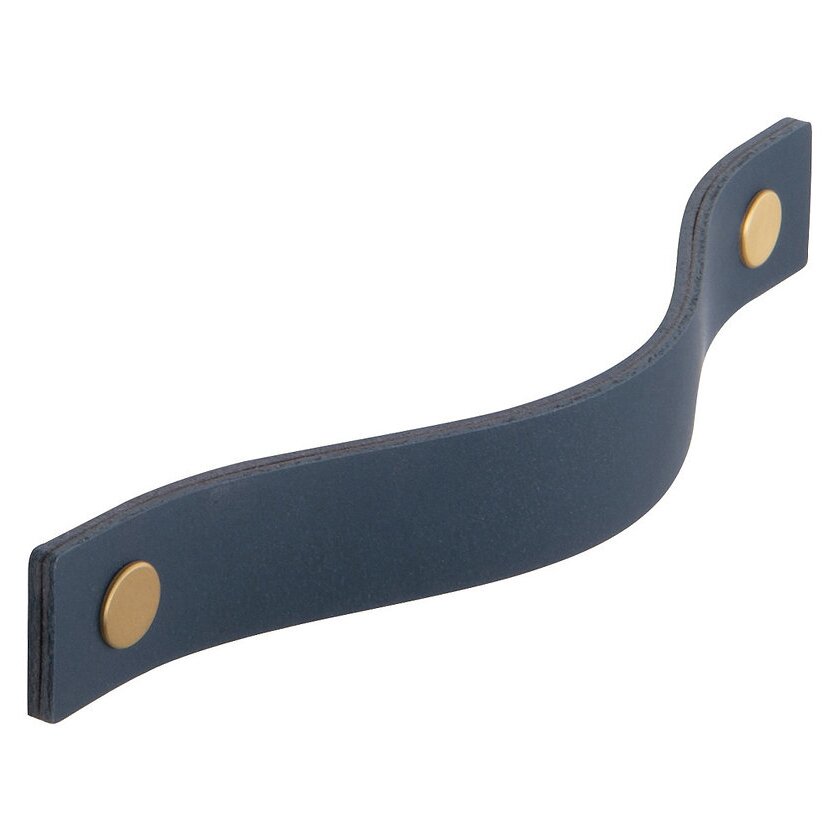 6 1/4" Centers Strap Pull in Brushed Brass and Dark Blue