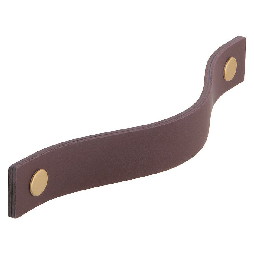 6 1/4" Centers Strap Pull in Brushed Brass and Burgundy