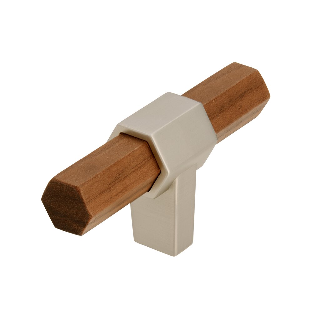 2 -11/16" Long Knob In Walnut  And Stainless Steel Effect