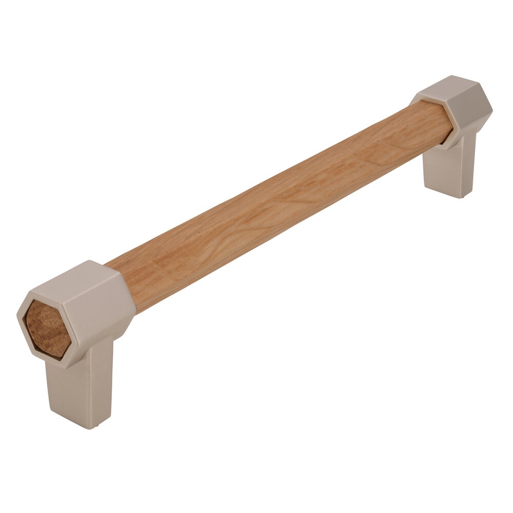 6 1/4" Centers Handle In Oak And Stainless Steel Effect