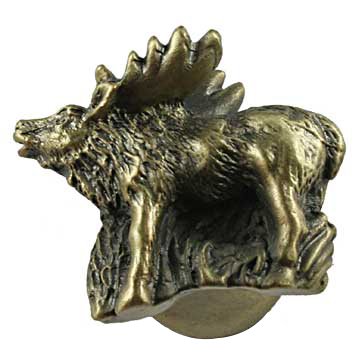 Standing Elk Knob Right in Antique Brass