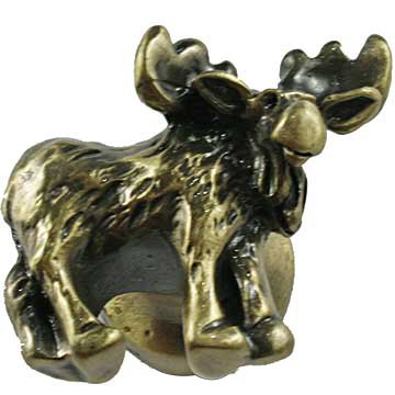 Moose Humor Knob Left in Antique Brass