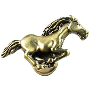 Stallion Knob Left in Antique Brass