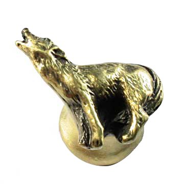 Howling Wolf Knob Right in Antique Brass