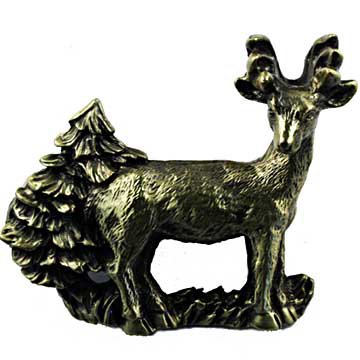 Standing Deer Pull in Antique Brass