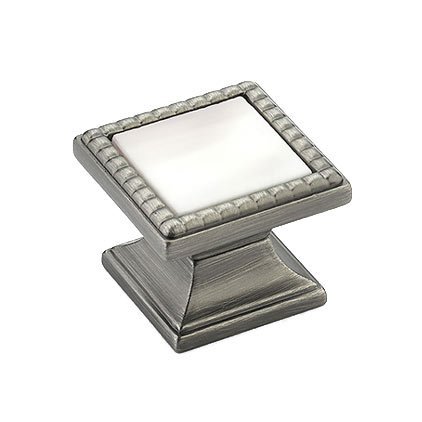 1 1/4" Square Knob in Antique Nickel with Champagne Glass Inlay