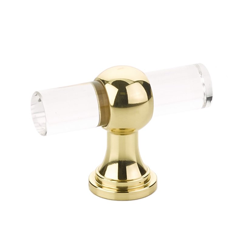 2" Adjustable Clear Acrylic T-Knob In Polished Brass