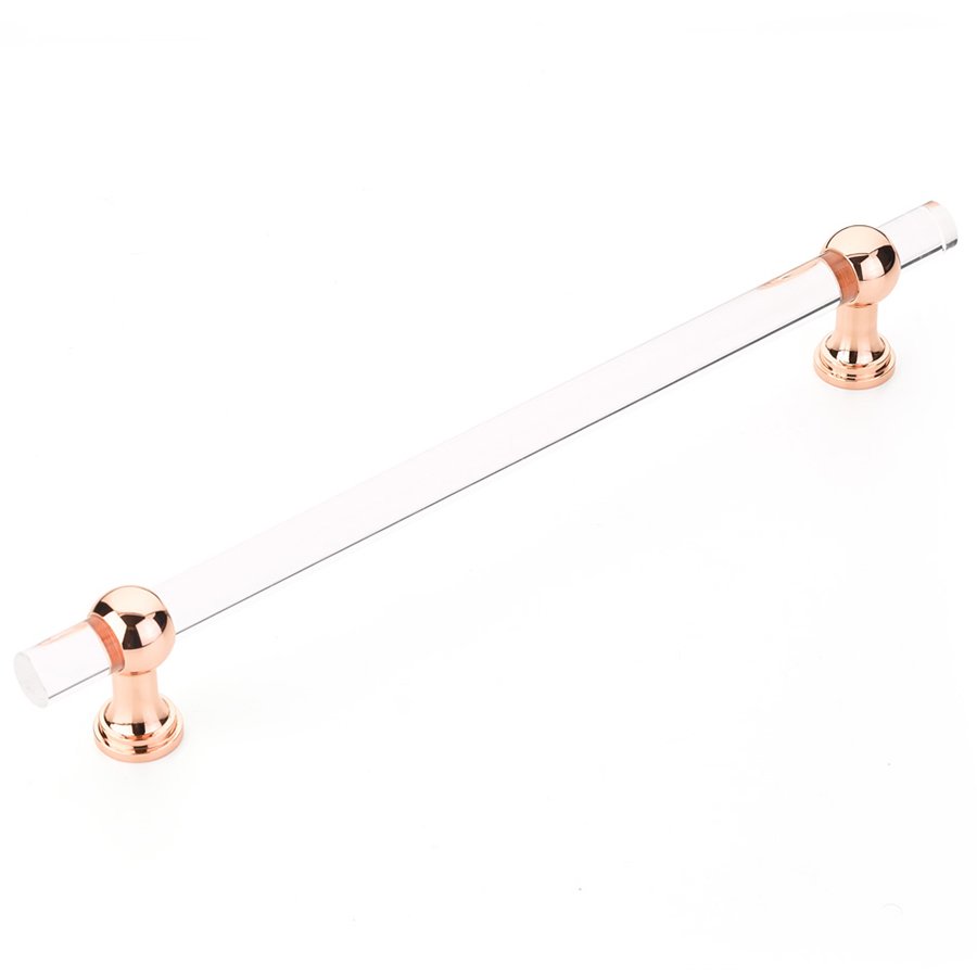12" Centers Non-Adjustable Clear Acrylic Appliance Pull In Polished Rose Gold