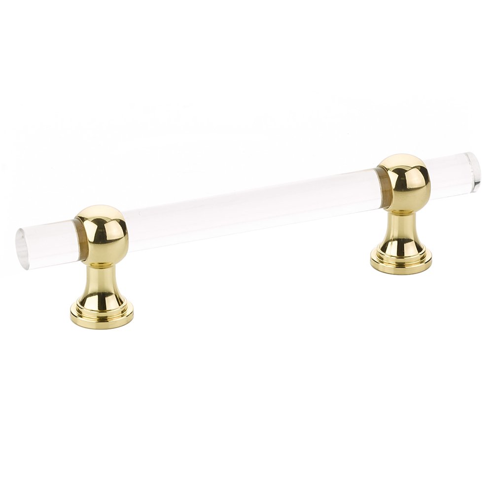 4" Centers Adjustable Clear Acrylic Pull In Polished Brass
