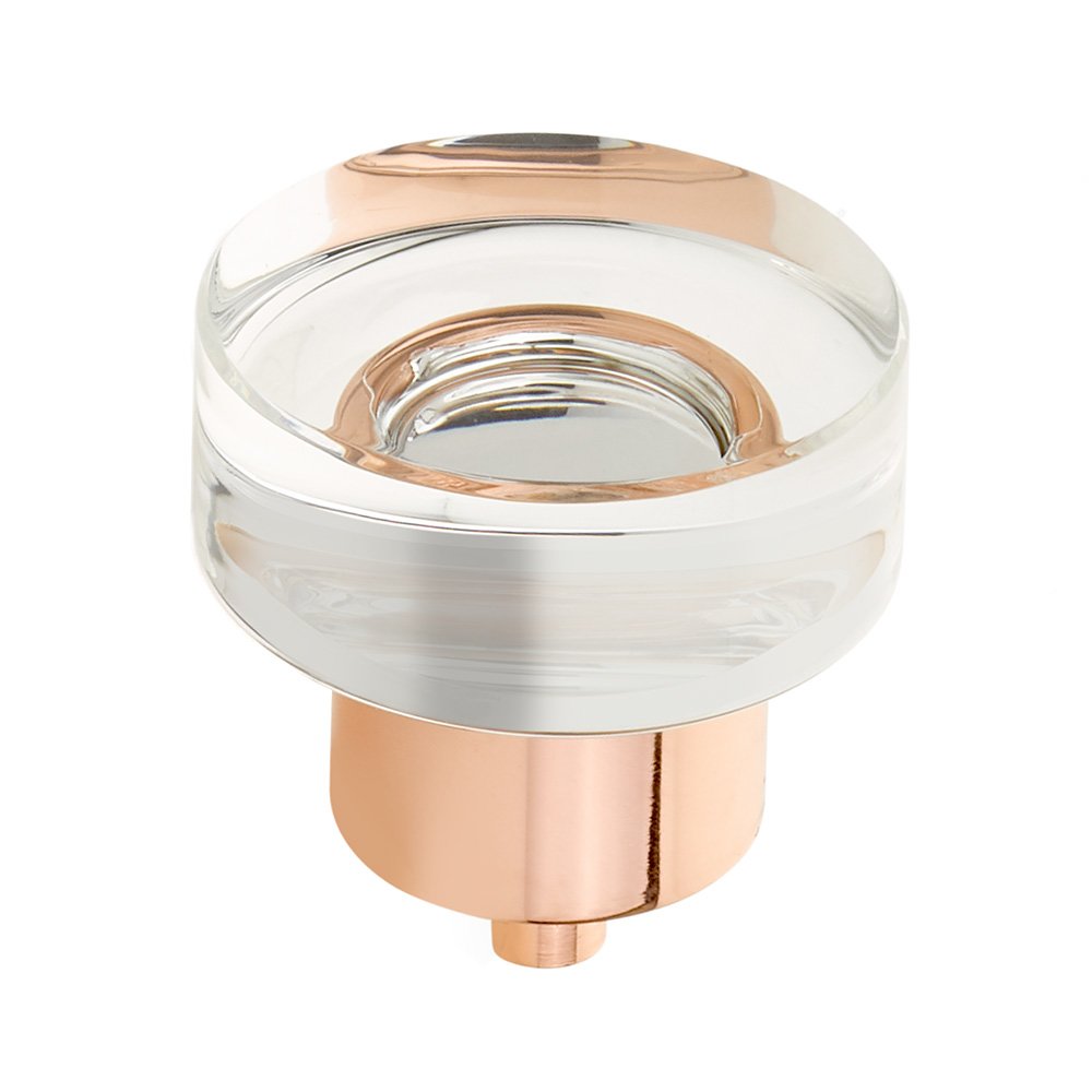 1 3/8" Diameter Round Disc Glass Knob in Polished Rose Gold
