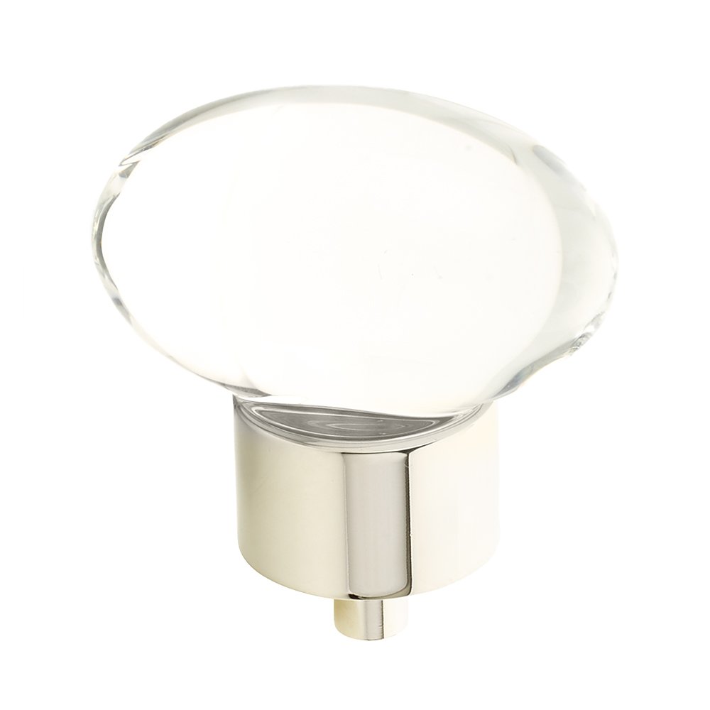 1 3/4" Oval Glass Knob in Polished Nickel