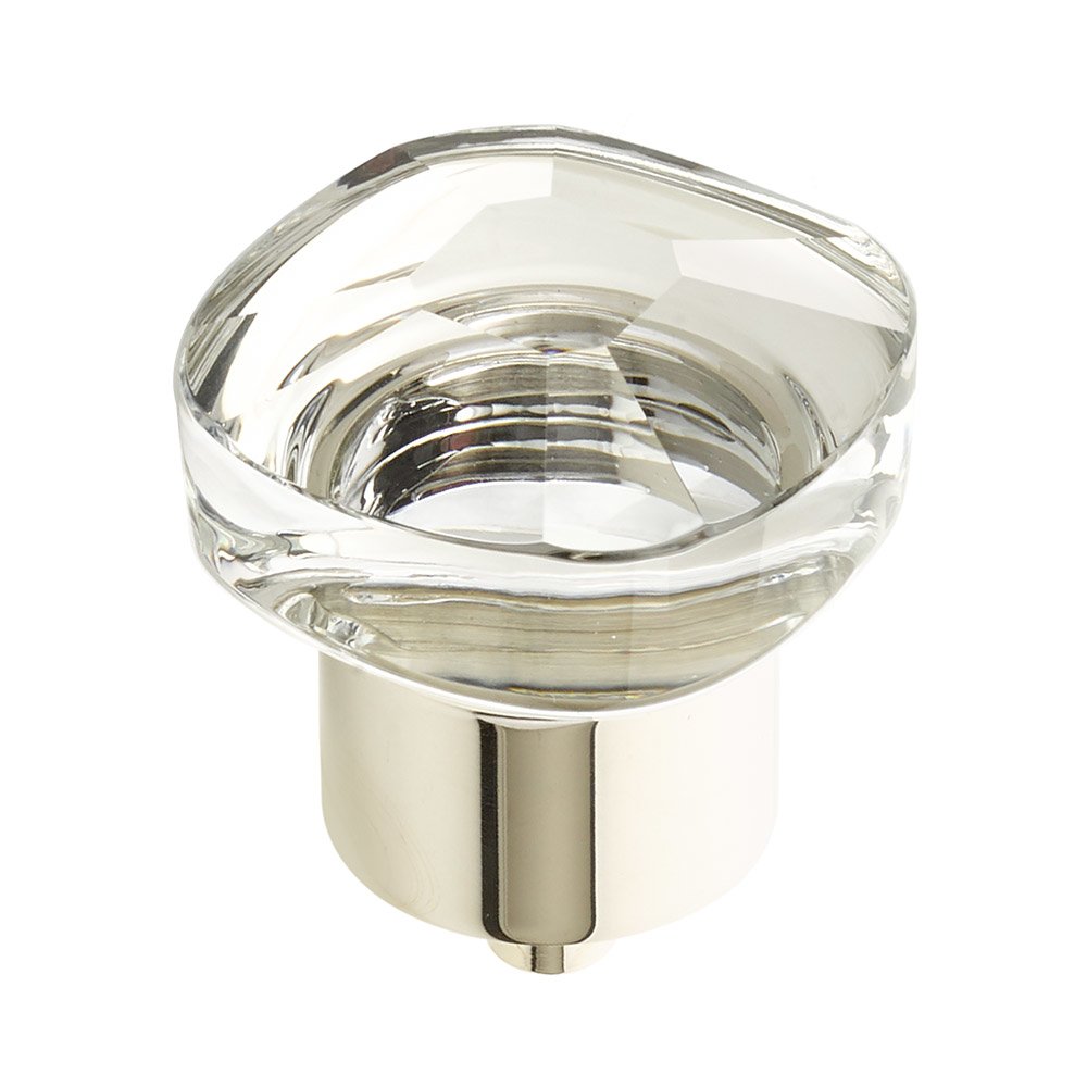 1 1/4" Soft Square Glass Knob in Polished Nickel