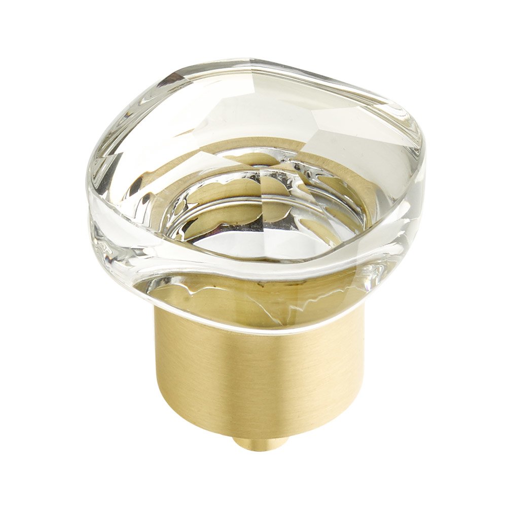 1 1/4" Soft Square Glass Knob in Satin Brass