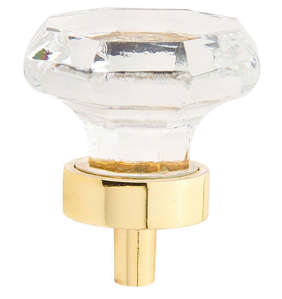 1 1/4" (32mm) Octagonal Knob in Polished Brass with Clear Crystal