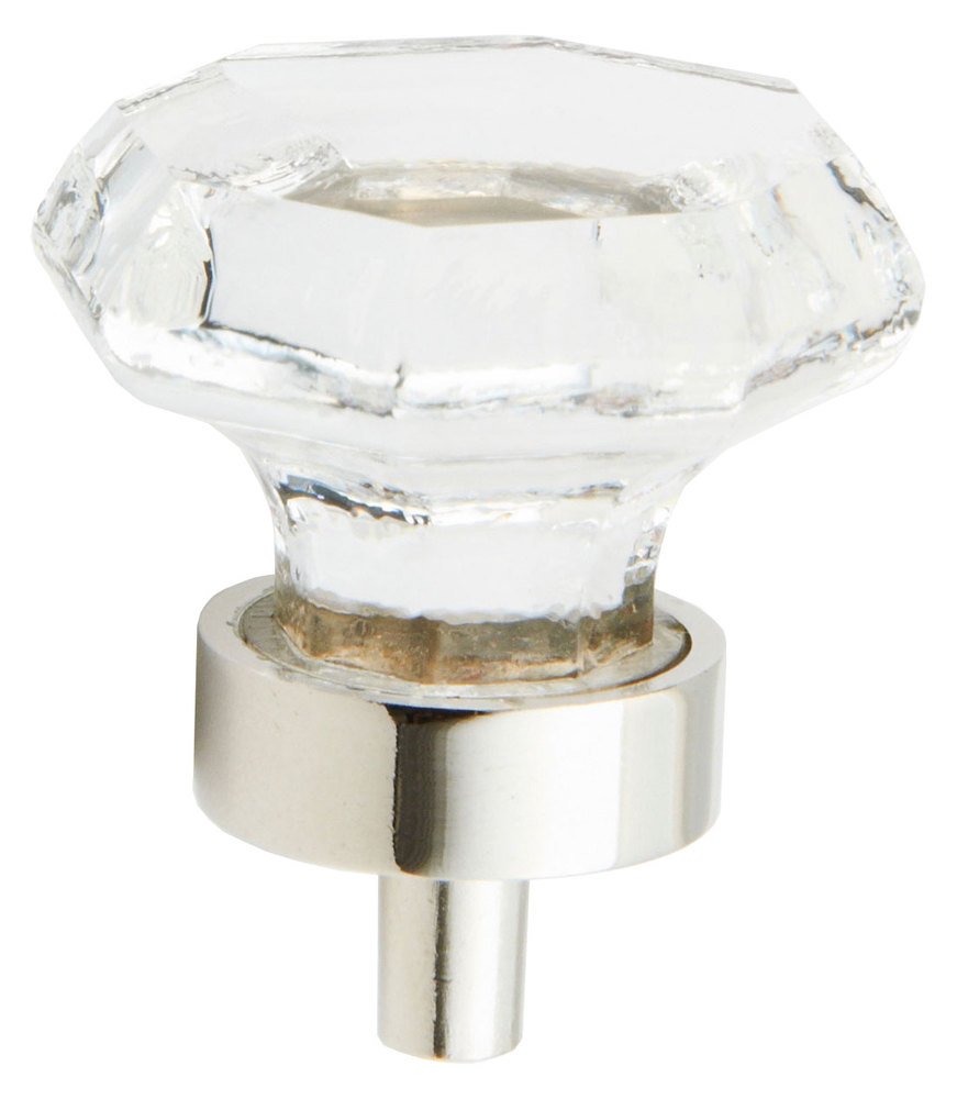 1 1/4" Octagonal Knob in Polished Nickel and Clear Glass