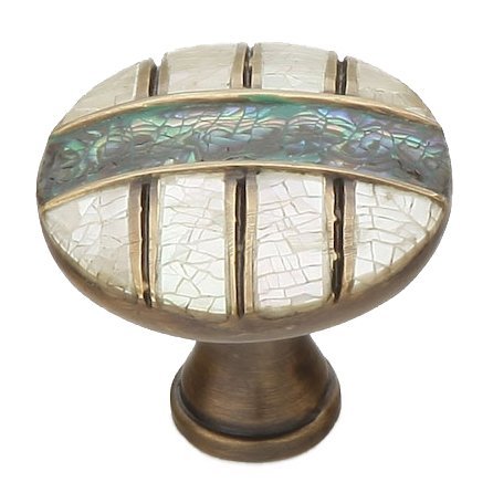 Solid Brass 1 3/8" Diameter Round Knob in Aged Dover with Imperial Shell and Mother of Pearl