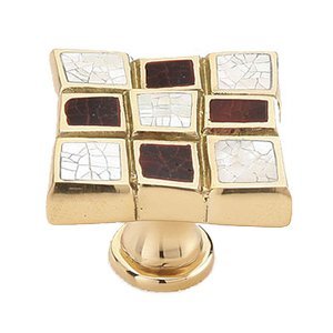 Solid Brass Square Knob in Polished Brass with Mother of Pearl