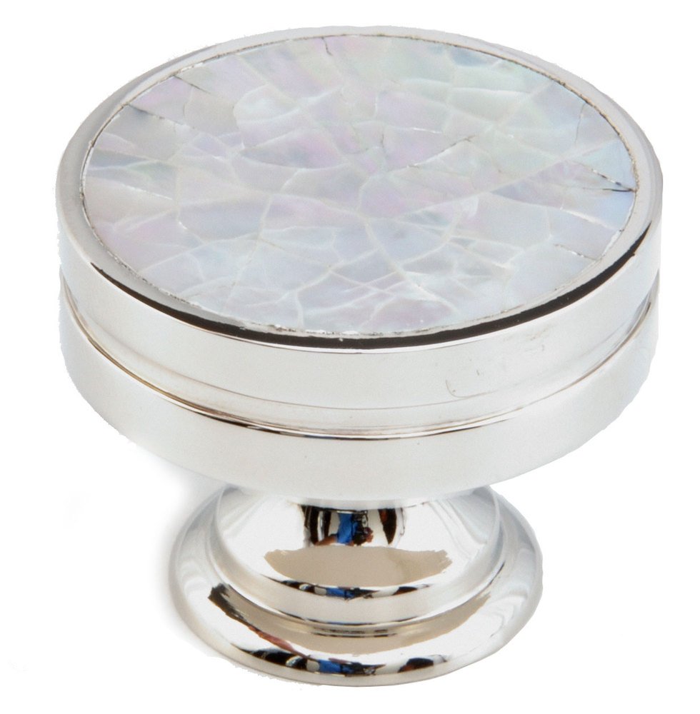 Solid Brass 1 3/8" Diameter Knob in Polished Nickel with Mother of Pearl