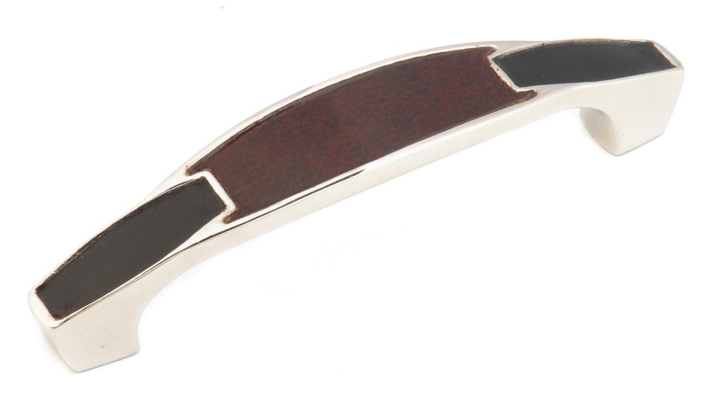 Solid Brass 4" Centers Handle in Polished Nickel with Antique Red Leather and Flat Black Leather Insert