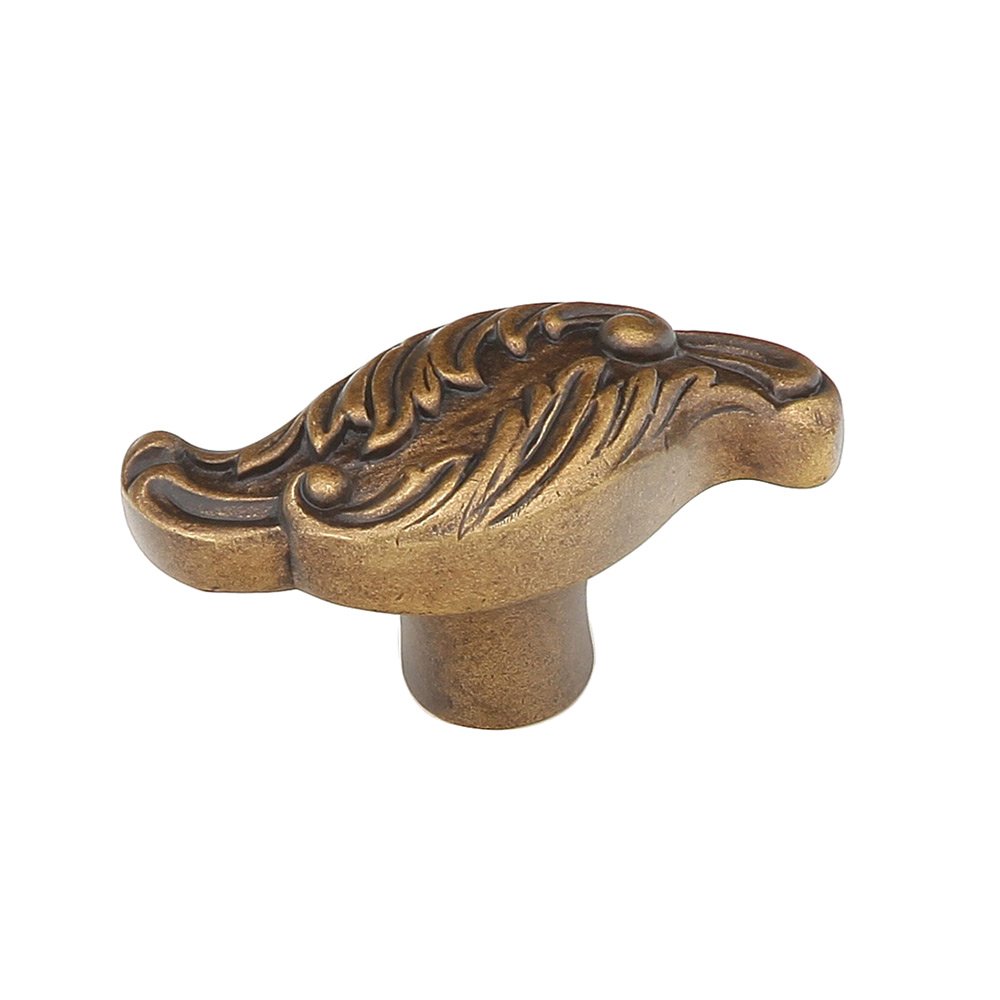Solid Brass Oblong Knob with Wave Designs in Dark Italian Antique