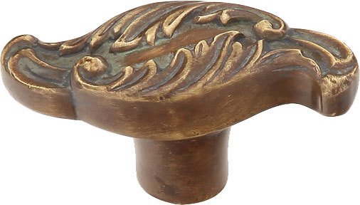 Solid Brass Oblong Knob with Wave Designs in Monticello Brass