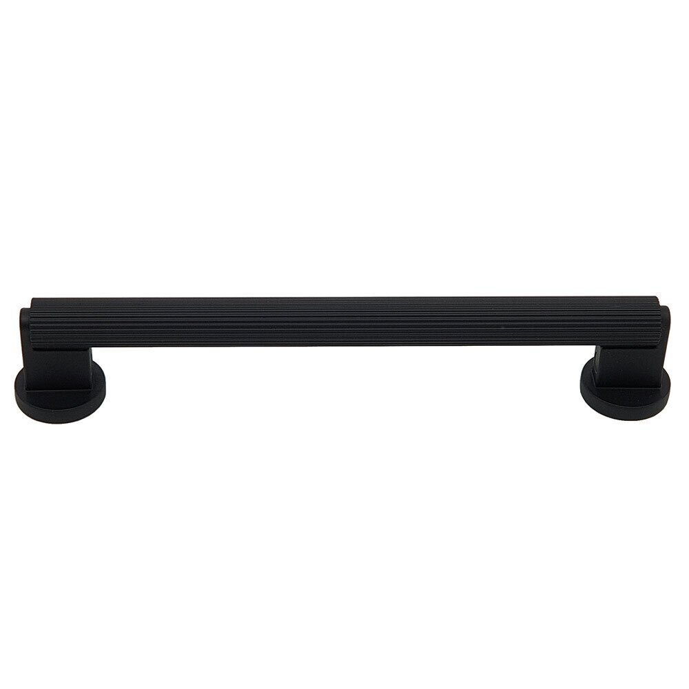West 6 5/16" Center Bar Pull in Matte Black with Black Straight Knurled Center