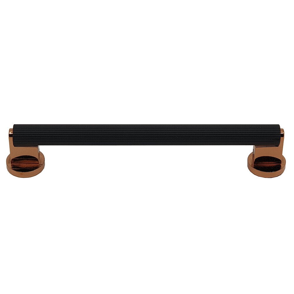 West 6 5/16" Center Bar Pull in Rose Gold with Black Straight Knurled Center