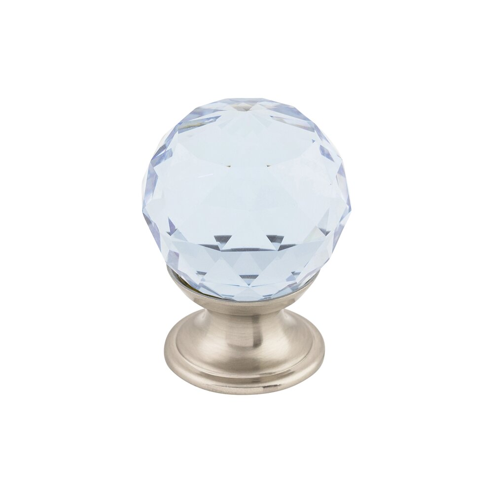 Light Blue Crystal 1 1/8" Diameter Mushroom Knob in Brushed Satin Nickel