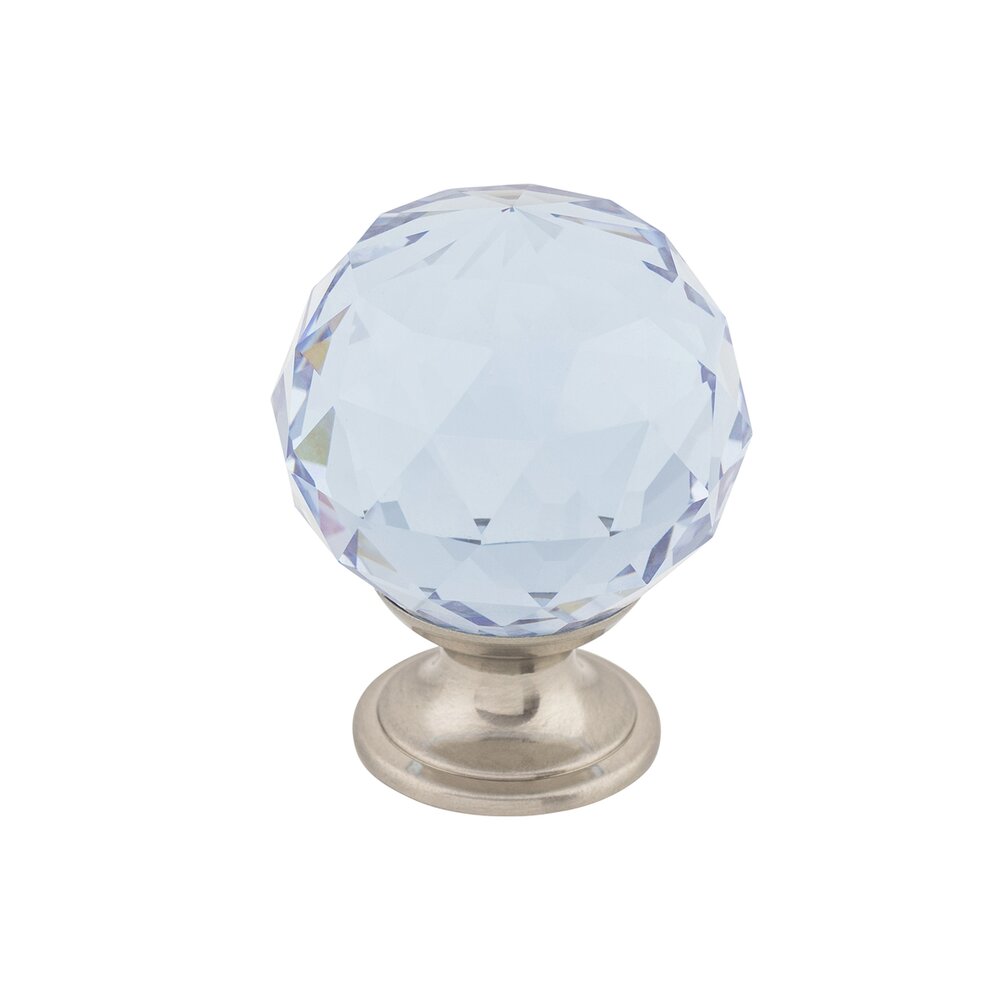 Light Blue Crystal 1 3/8" Diameter Mushroom Knob in Brushed Satin Nickel