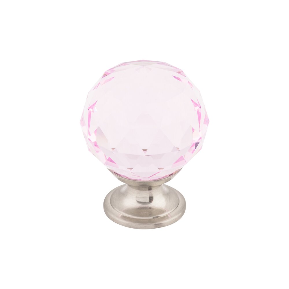 Pink Crystal 1 3/8" Diameter Mushroom Knob in Brushed Satin Nickel