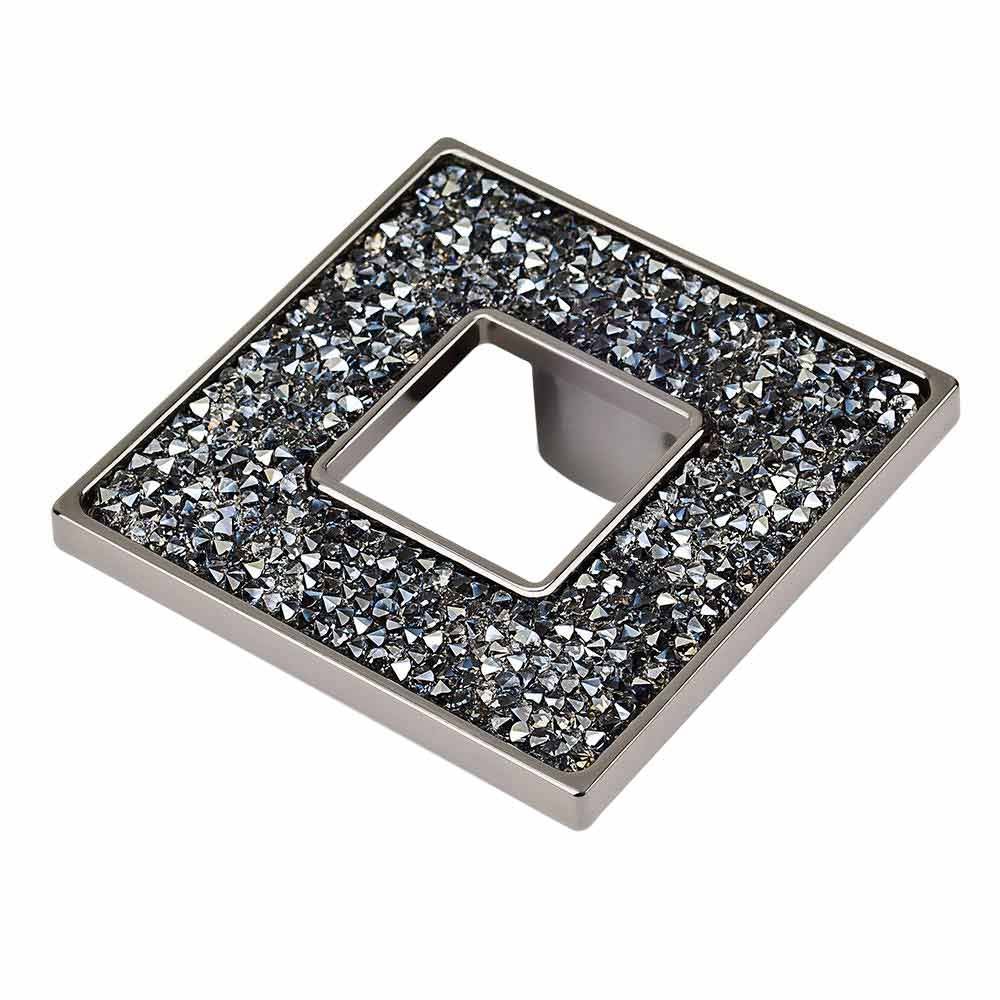 1 7/16" Centers Square Pull with Hole in Black And Blue and Swarovski Crystals