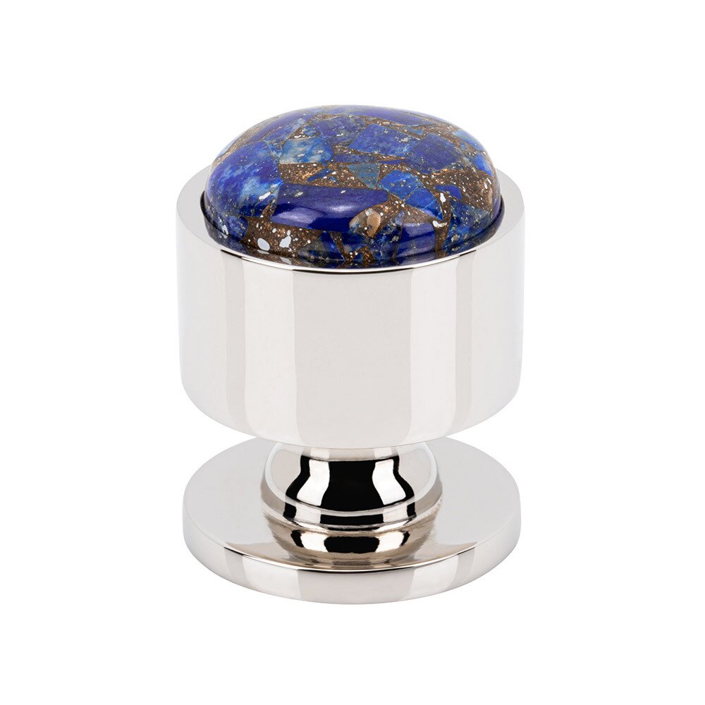 1 1/8" Round Mohave Lapis Knob in Polished Nickel