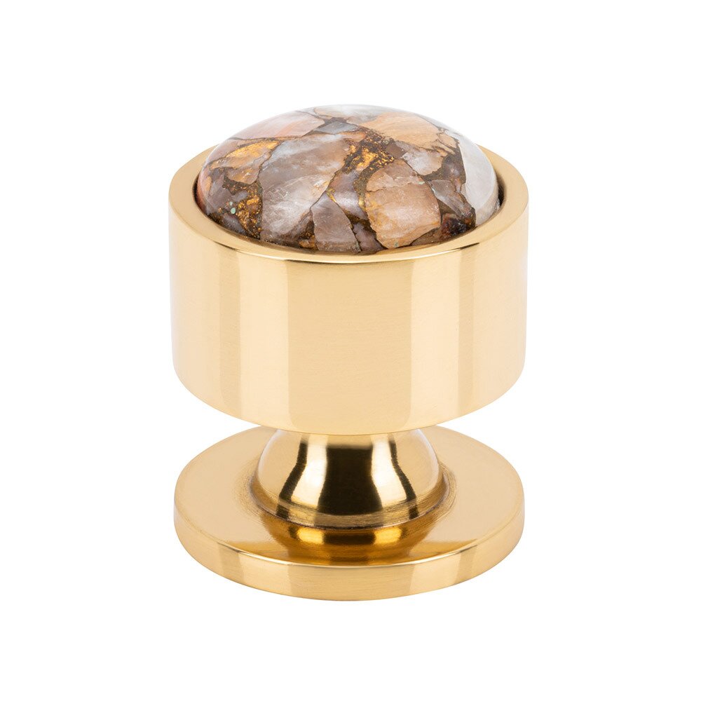 1 1/8" Round Mohave Yellow Knob in Polished Brass