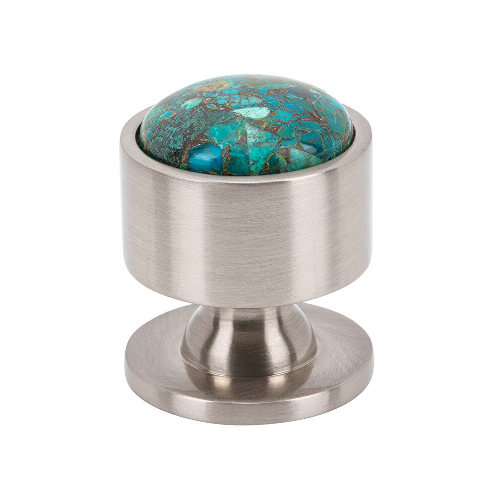 1 1/8" Round Mohave Blue Knob in Brushed Satin Nickel