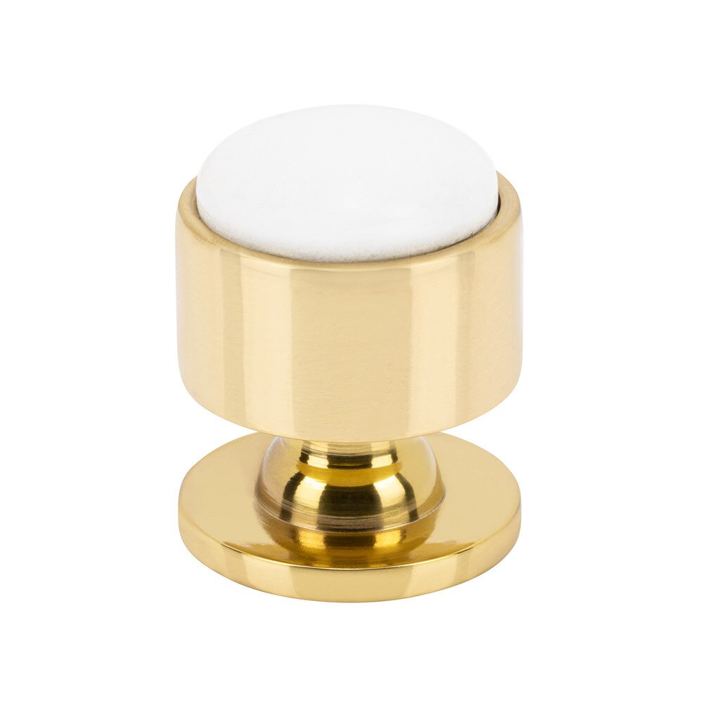 1 1/8" Round Calacatta Gold Knob in Polished Brass