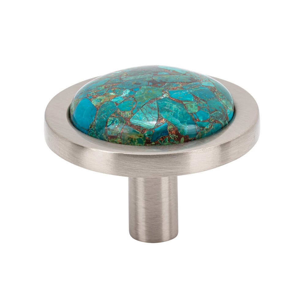 1 9/16" Round Mohave Blue Knob in Brushed Satin Nickel